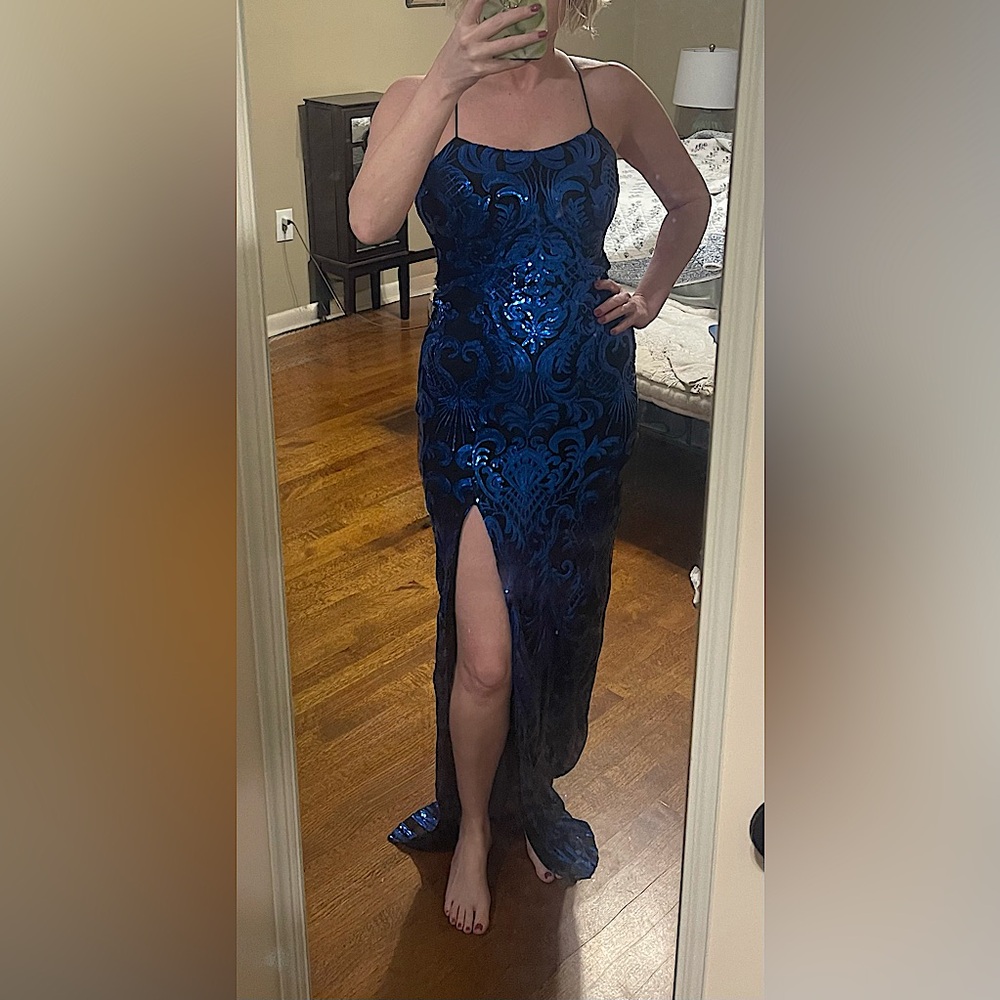 Next Up Royal blue/black sequin dress